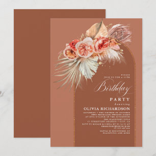 Terracotta Blommigt Pampas Grass Boho Födelsedagsf Inbjudningar