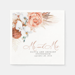 Terracotta Blommigt Pampas Grass Bröllop Napkins Pappersservett