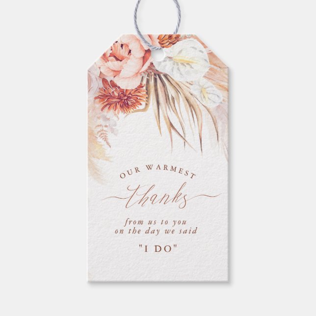 Terracotta Blommigt Pampas Grass Bröllop Presentetikett (Framsidan)