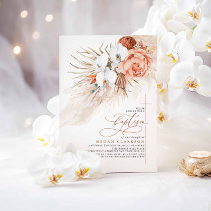Terracotta Blommigt Pampas Grass Modern Baptism Inbjudningar
