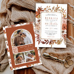 Terracotta Blommigt Photo Collage QR Code Bröllop Inbjudningar<br><div class="desc">Akta dina gäster med elegant bröllop inbjudan med vackra blommor och torkat löv med QR-koden för onlinens OSA. Lägg helt enkelt till din händelseinformation på den här lättåtkomliga mallen och lägg till det här kortet med dina favoritfoton så att det blir en unik personlig-inbjudan i ett slag.</div>