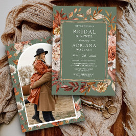 Terracotta Blommigt Photo Sage Grönt Möhippa Inbjudningar