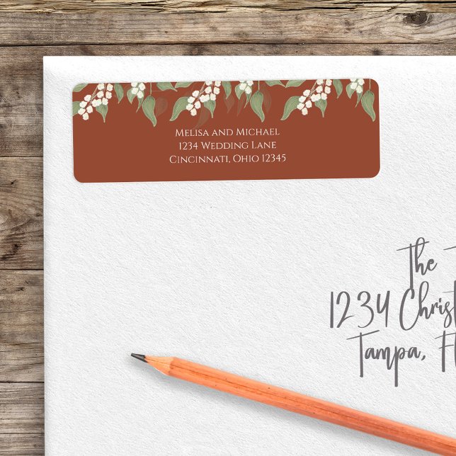 Terracotta Blommigt Returadress Anpassningsbar Etikett (Terracotta and elegant greenery return address label.)