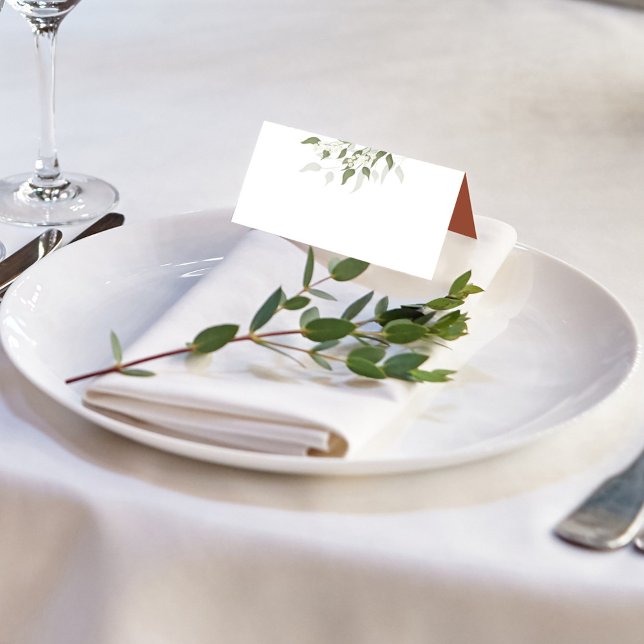 Terracotta Blommigt White Greenery Foliage Blank Placeringskort (Lovely Terracotta and white table blank place card.)