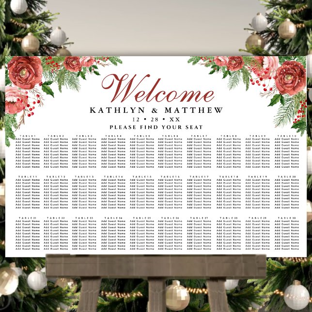 Terracotta Blommigt Winter Wedding 30 Bord Seating Poster (Skapare uppladdad)