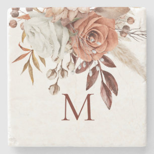 Terracotta Blommigts Grasses Monogram Initial Stenunderlägg