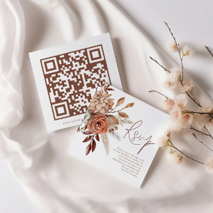 Terracotta Blommigts QR-kodskript Bröllop OSA Tilläggskort