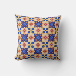 Terracotta Bloom och Cobalt Grid Tile Mönster Kudde