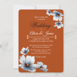 Terracotta Blue Blommigt Chic Anemone Autumn Bröll Inbjudningar