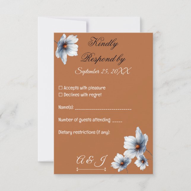 Terracotta Blue Blommigt Chic Anemone Autumn Bröll OSA Kort (Framsida)