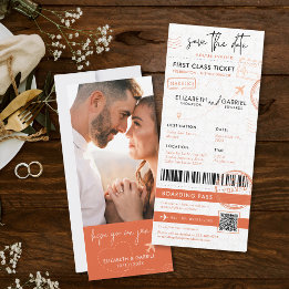 Terracotta Boarding Pass Destination Wedding Inbjudningar