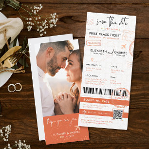 Terracotta Boarding Pass Destination Wedding Inbjudningar