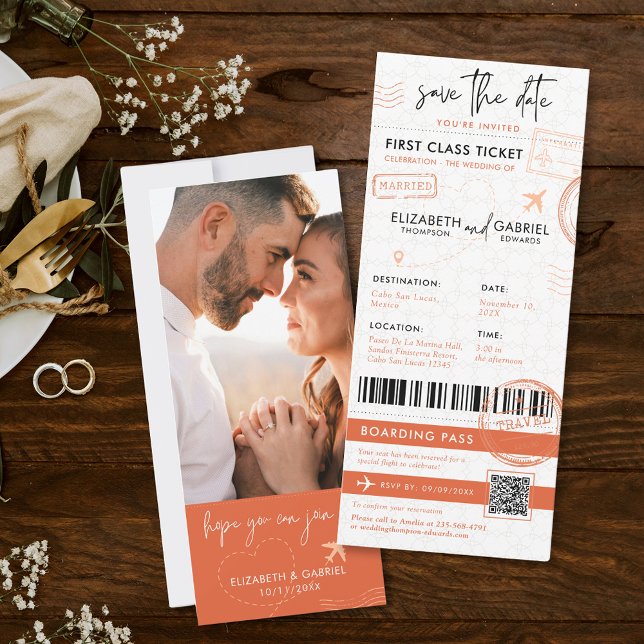 Terracotta Boarding Pass Destination Wedding Inbjudningar (Skapare uppladdad)
