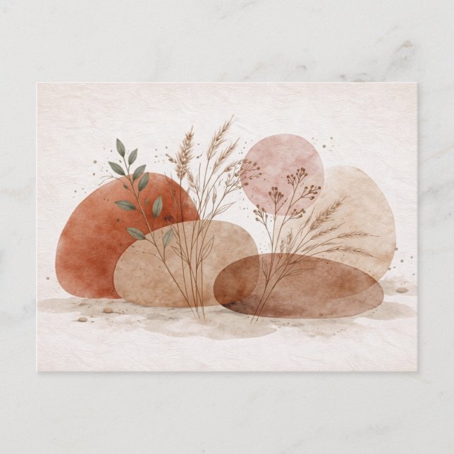 Terracotta Boho Abstract Botanical Watercolor  Vykort (Framsida)