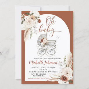 Terracotta Boho Arch Blommigt Barnvagn Baby Shower Inbjudningar