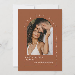 Terracotta Boho Arch Photo QR Code Spara Inbjudningar