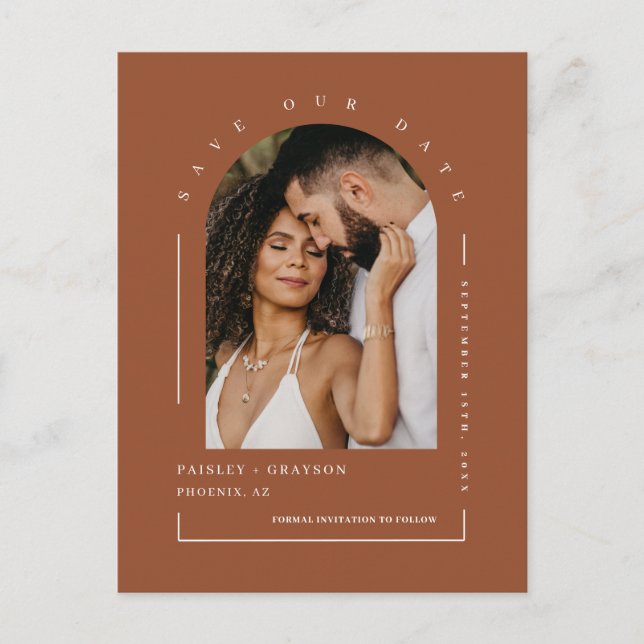 Terracotta Boho Arch Photo QR Code Spara Vykort (Framsida)