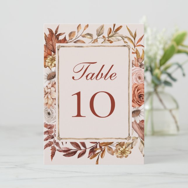 Terracotta Boho Blommigt Bröllop Bordsnummer Cards (Stående Fram)