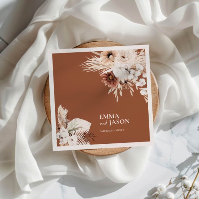 Terracotta Boho Blommigt Bröllop Napkins Pappersservett (Skapare uppladdad)