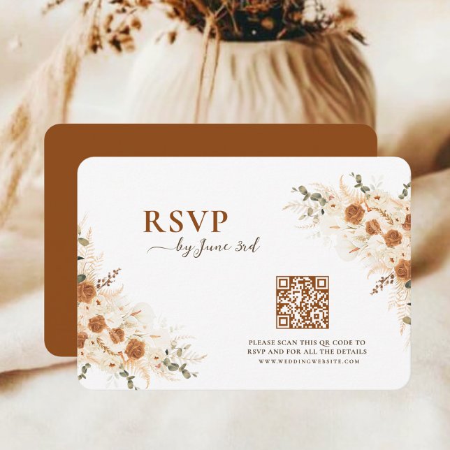 Terracotta Boho Blommigt Bröllop OSA med QR-kod Kort (Skapare uppladdad)