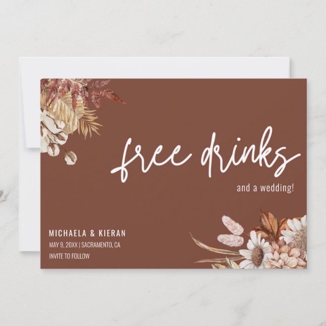 Terracotta Boho Blommigt Bröllop spara datum Spara Datumet (Framsida)