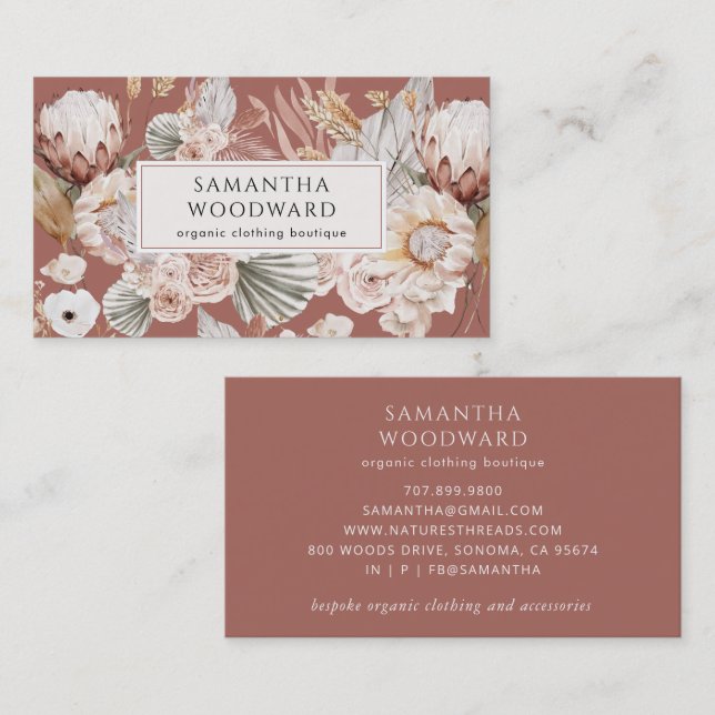 Terracotta Boho Blommigt Clothing Branding Visitkort (Fram/baksida)