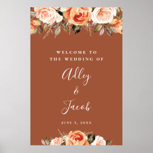Terracotta Boho Blommigt Fall Wedding Välkomstecke Poster