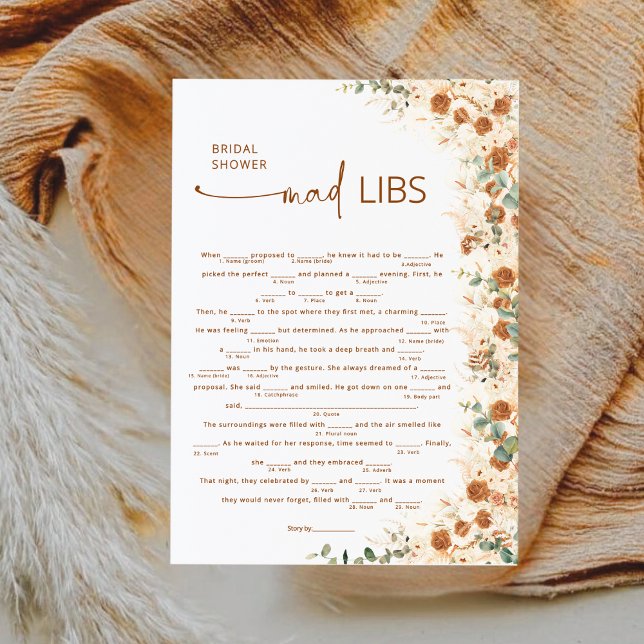 Terracotta Boho Blommigt Möhippa Mad Libs Game (Skapare uppladdad)