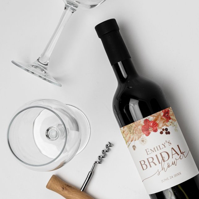 Terracotta Boho Blommigt Möhippa Vin-etikett Vinflaska Etikett (Skapare uppladdad)