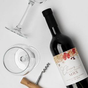 Terracotta Boho Blommigt Möhippa Vin-etikett Vinflaska Etikett