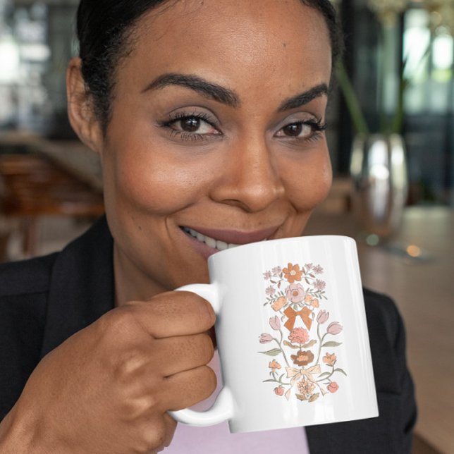 Terracotta Boho Blommigt Ribbon Kaffemugg (Skapare uppladdad)