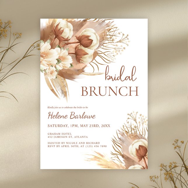 Terracotta Boho Blommigt Watercolor Möhippa Inbjudningar (Terracotta Boho Floral Watercolor Bridal Shower Invitation)
