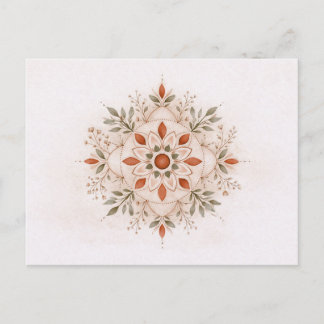 Terracotta Boho Botanical Mandala Watercolor  Vykort