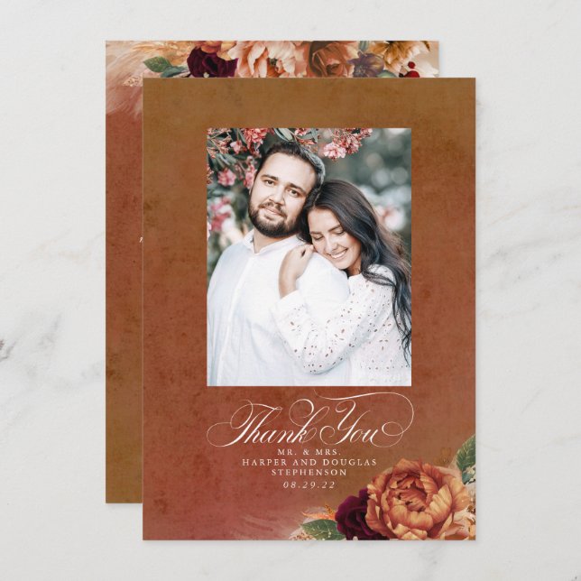 Terracotta Boho Bröllop 2 Sided Tack Photo (Fram/baksida)