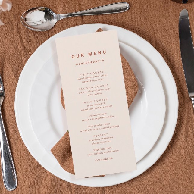 Terracotta Boho Bröllop Dinner Menu Vår Menu Meny (Skapare uppladdad)