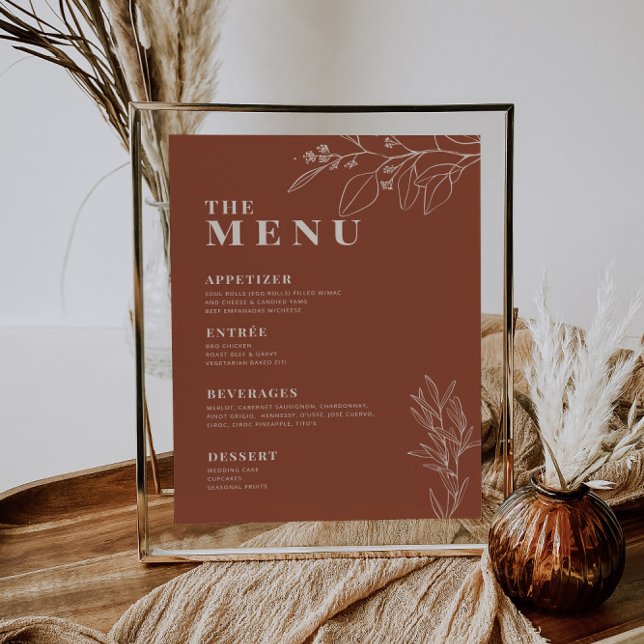 Terracotta Boho Bröllop Menu med blommigt teckning Meny (Skapare uppladdad)