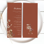 Terracotta Boho Bröllop Menu Meny<br><div class="desc">Terracotta Boho Bröllop Menu. Den här snyggt & elegant bröllop-menyn innehåller vackra,  handmålade,  vildblommor med vattenfärg som är arrangerade som en underbar bouquet-perfekt för vår,  sommar- eller fallbröllop. Sök efter matchande objekt i Terracotta Boho Wildblomsamlingen Bröllop.</div>