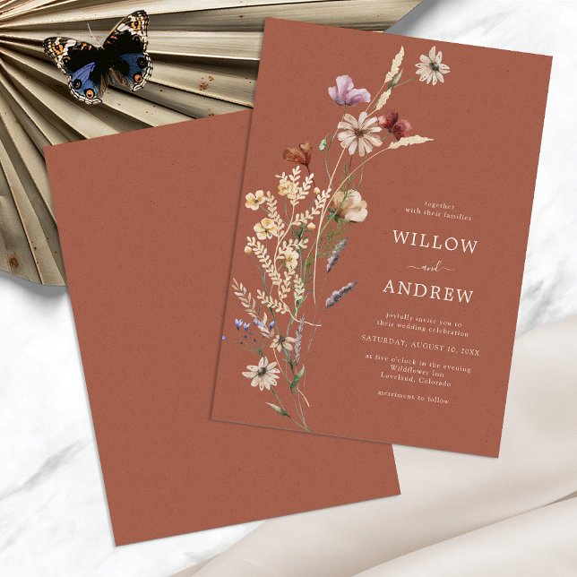 Terracotta Boho bröllopsinbjudan Inbjudningar (Terracotta Floral Boho Wedding Invitation by Painted Paperie
)