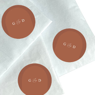 Terracotta Boho Coriander Monogram Elegant bröllop Runt Klistermärke