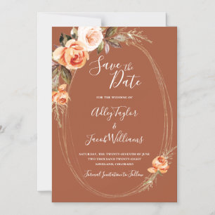 Terracotta Boho Fall Blommigt Photo Bröllop Spara Magnetisk Inbjudningskort
