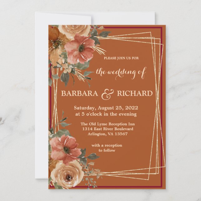 Terracotta Boho Fall Blommigt Watercolor Inbjudningar (Framsida)