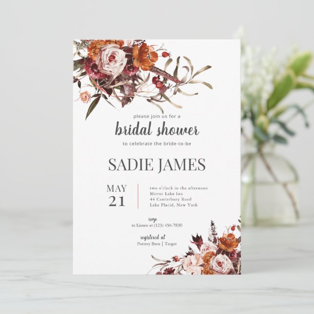 Terracotta Boho Floral Bridal Shower Invitation Inbjudningar (Stående Fram)