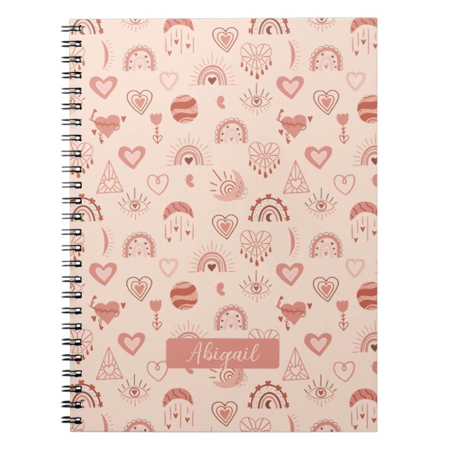  | Terracotta Boho Heart ThELED Mönster Namn Anteckningsbok (Framsidan)