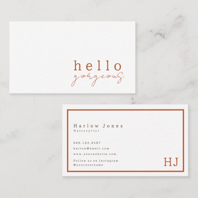 Terracotta Boho Hej Gorgous Beauty Minimalist Visitkort (Fram/baksida)