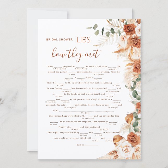  Terracotta Boho How They Met Bridal Shower Game  (Framsida)