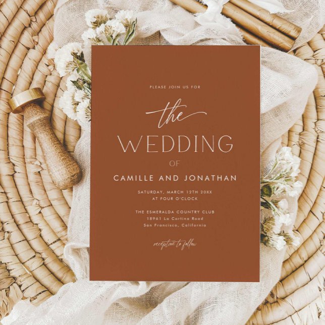 Terracotta Boho Minimal inbjudan till fotobröllop (Terracotta Boho Wedding Photo Invitation)