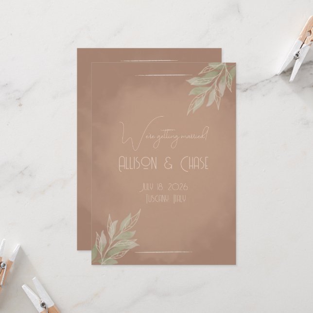 Terracotta Boho Minimalist Save the Date card Inbjudningar (Fram/Back In Situ)