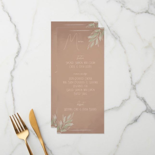 Terracotta Boho Minimalist Wedding Menu (style 2) Meny (Fram/Back In Situ)