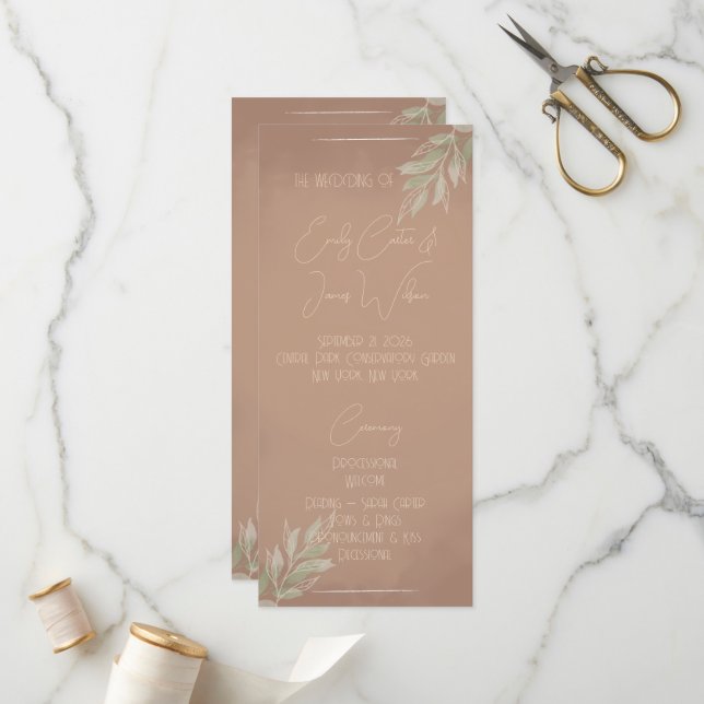 Terracotta Boho Minimalist Wedding Program (Fram/Back In Situ)