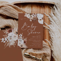 Terracotta Boho Pampas Baby Shower-inbjudan